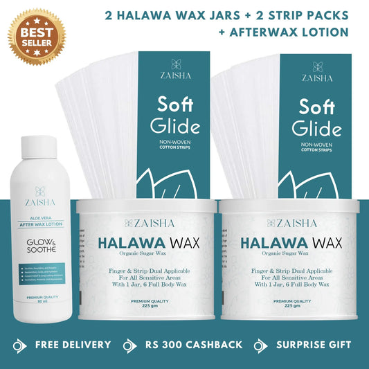 2 Halawa Wax + 2 Strips + After Wax Lotion