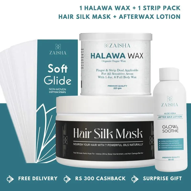 Halawa Wax + After Wax lotion + Cotton Strips + Hair Silk Mask