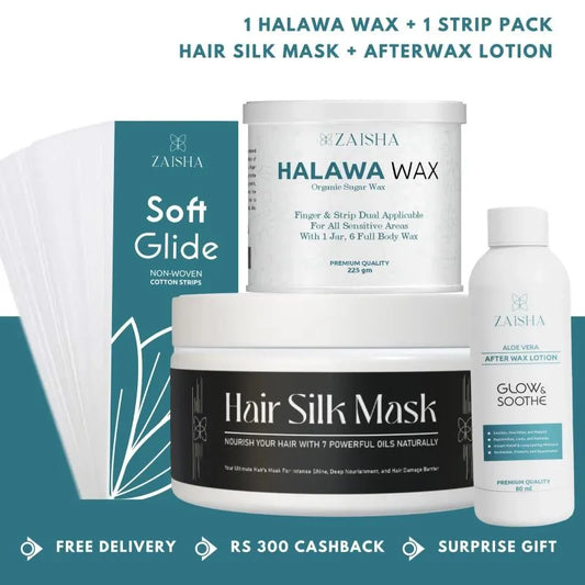 Halawa Wax + After Wax lotion + Cotton Strips + Hair Silk Mask