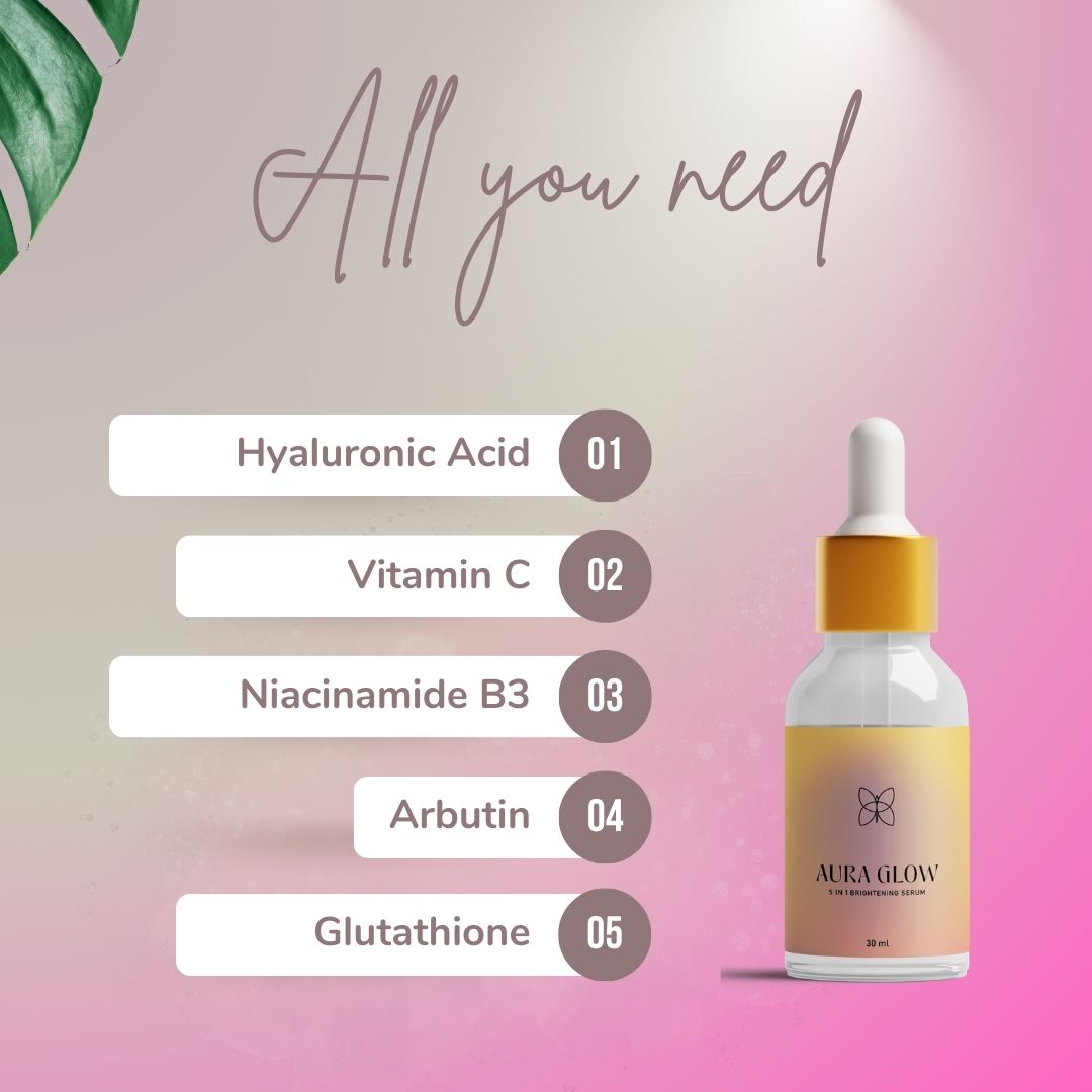 AURA GLOW: 5 in 1 Face Brightening Serum (30 ml)